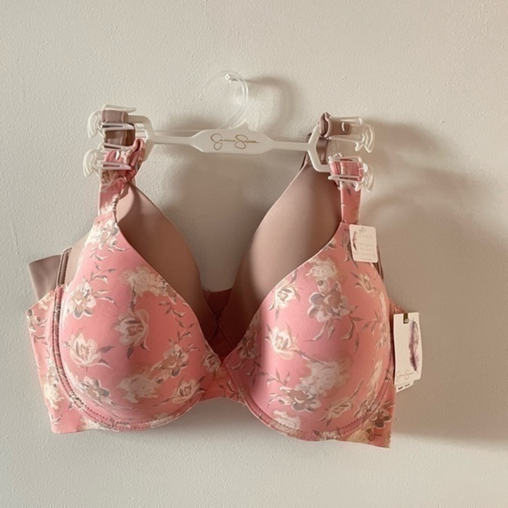 NEW Full Figure 2 pc Beige and Pink floral bras  size 42D